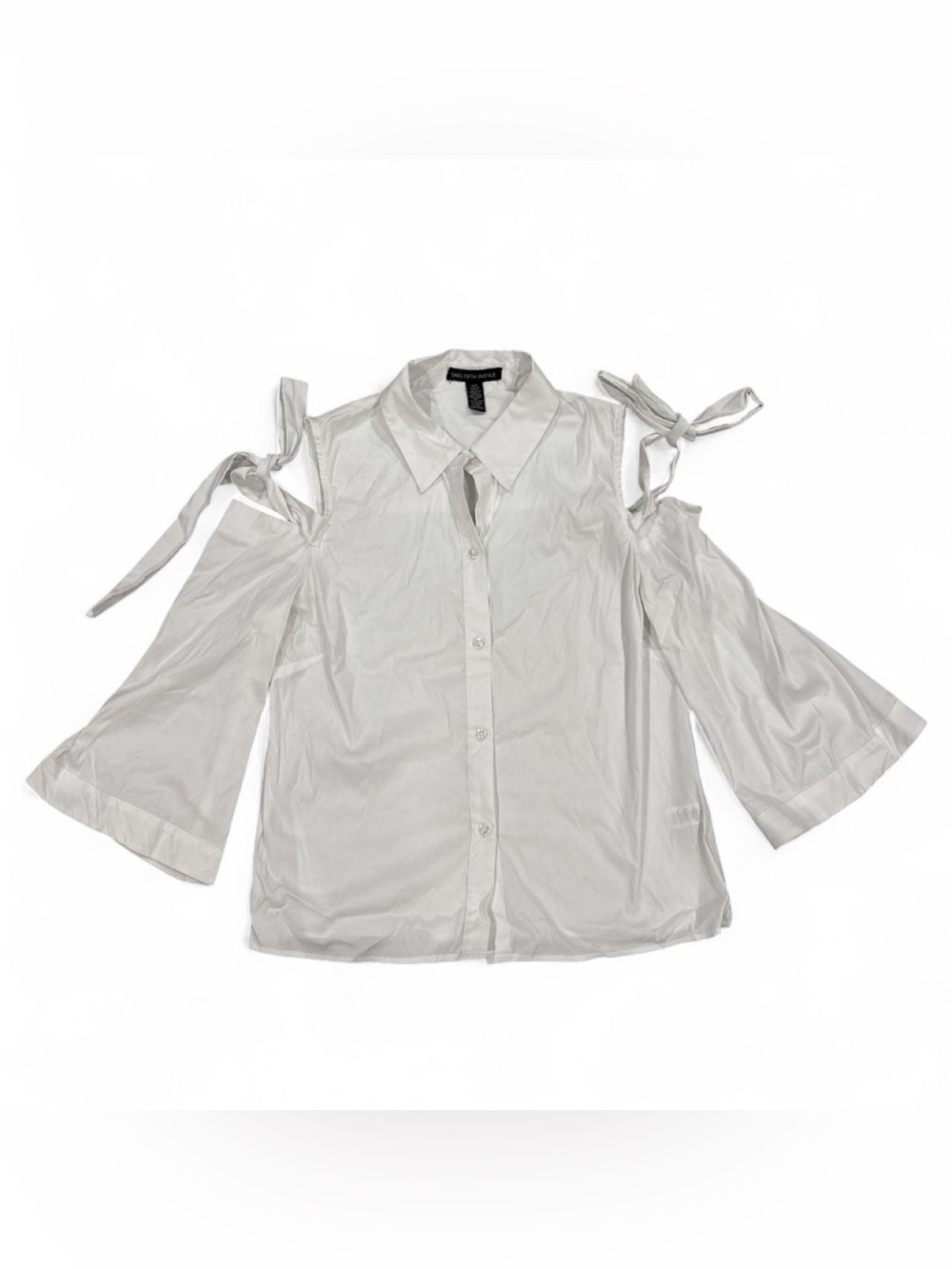 Saks Fifth Avenue white button up  tie open shoulder detail and 3/4 bell sleeves